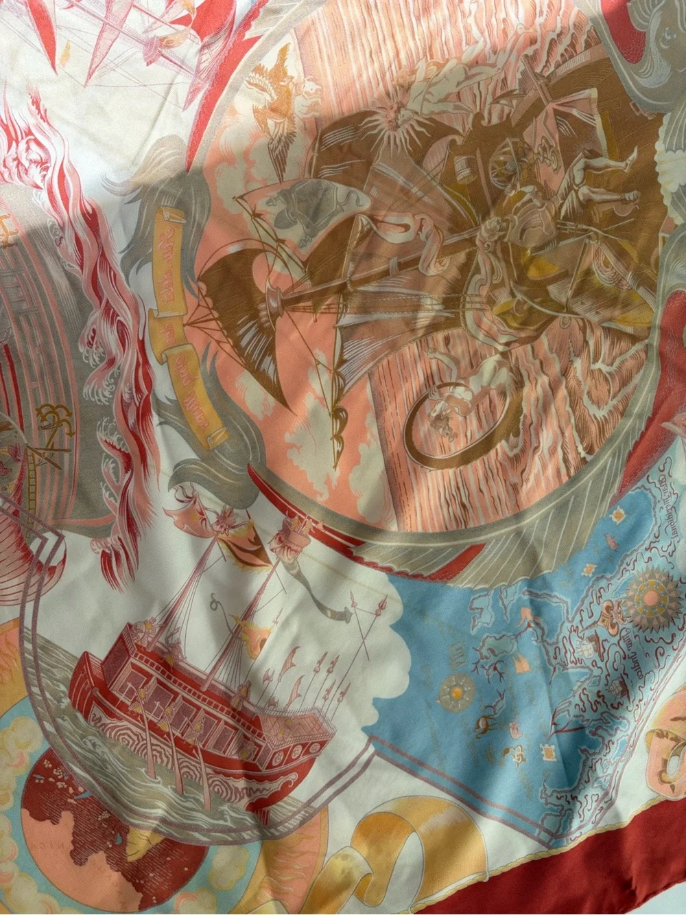 Hermes Red and Yellow Silk Scarf Corner Detail - Picture 5 of 10
